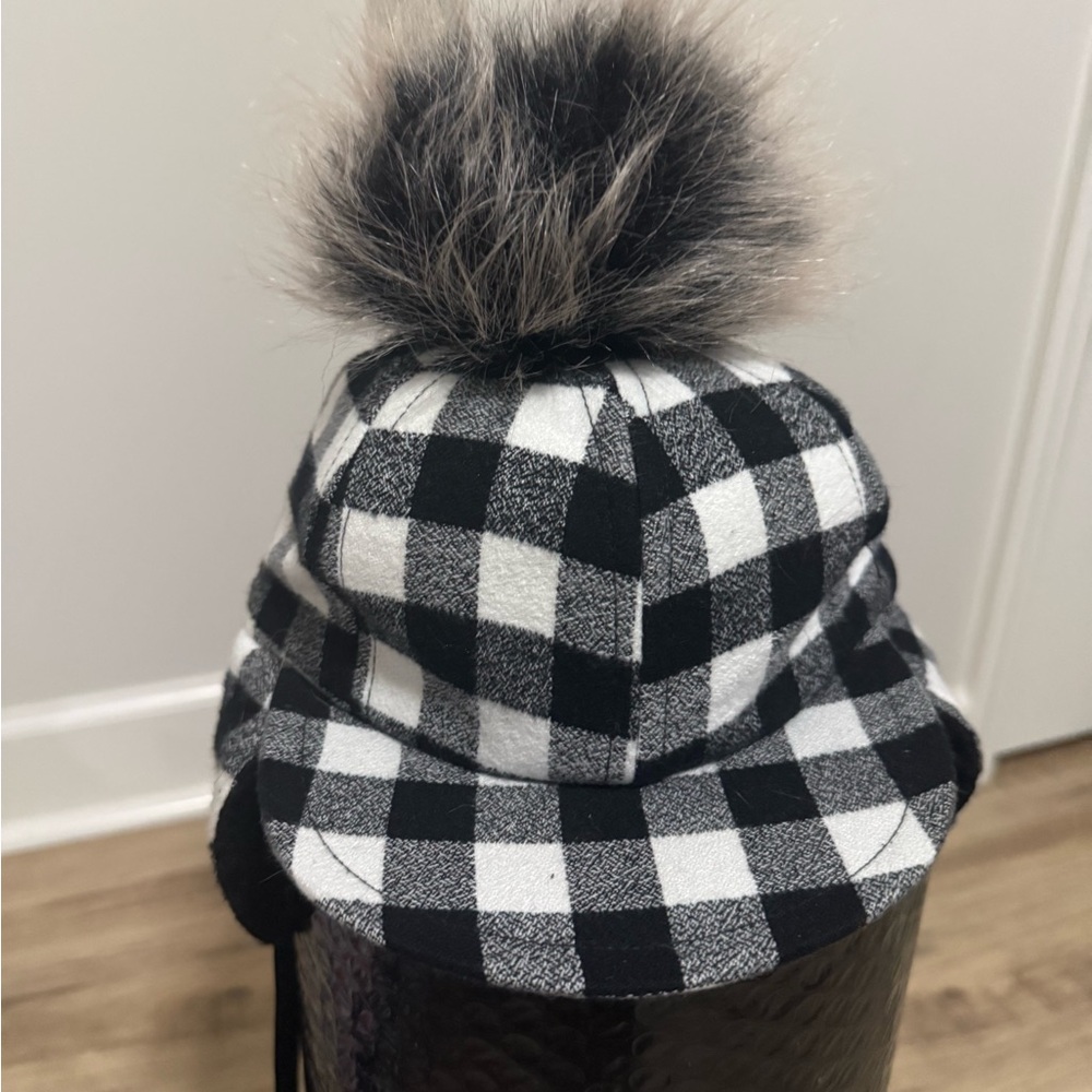 George Hats Plaid Black and White Pom SnapBack